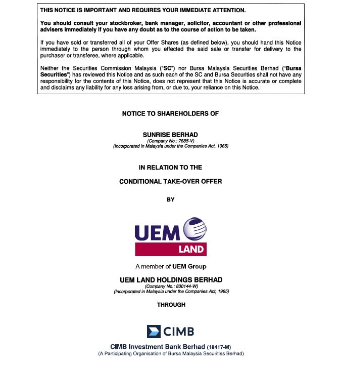 UEM Sunrise Circular to Shareholders 23 December 2010